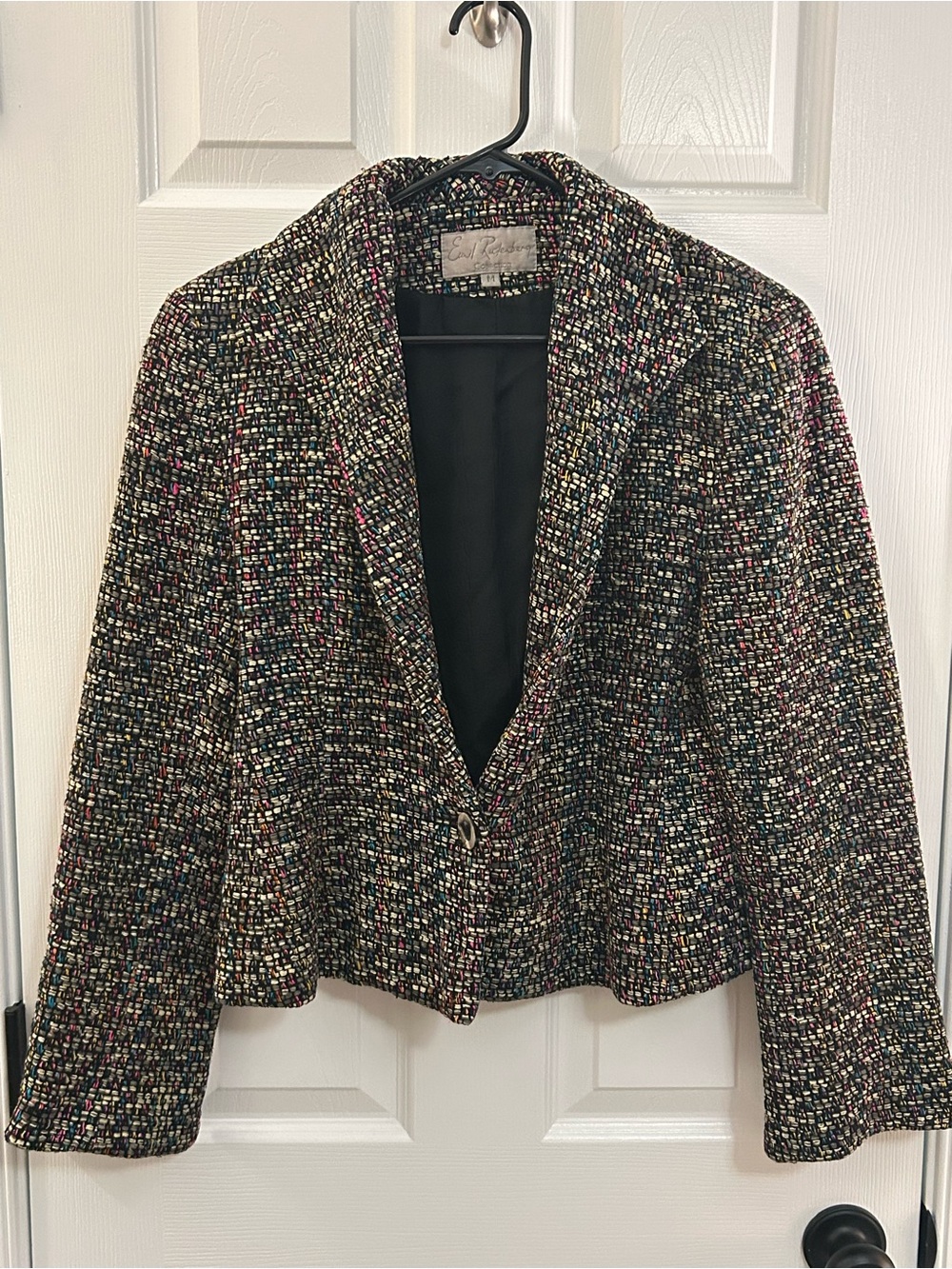 VTG Earl Rutenberg Silk Tweed Blazer Jacket Multicolor Coppy Cropped Medium USA